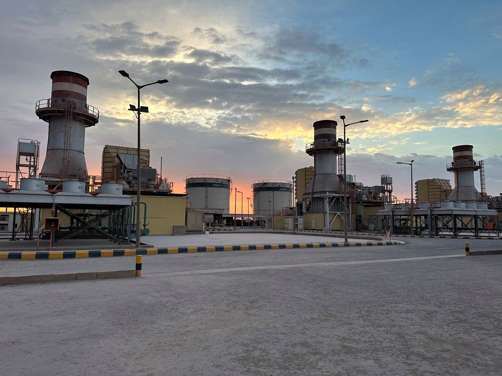 Power generation plant at sunrise in Saudi Arabia