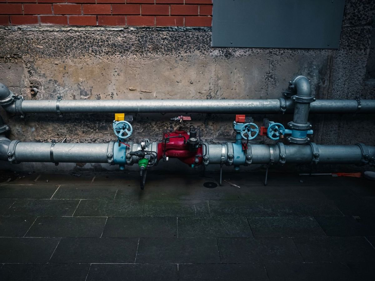 Industrial pipework with valves and pressure gauges